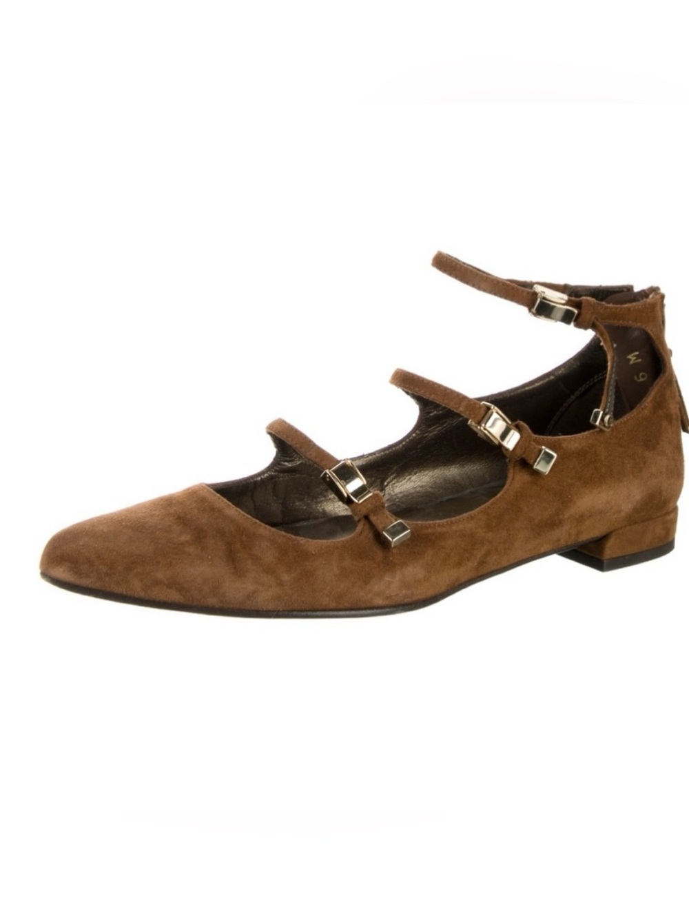 Stuart Weitzman Triple-Strap Suede Flats in Brown